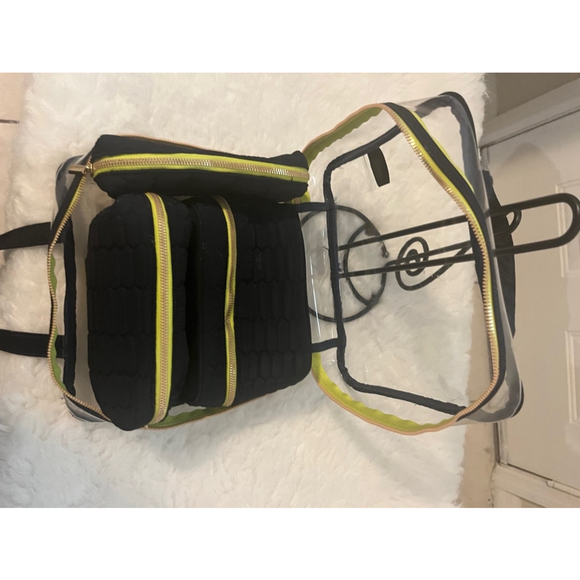 Aimee Kestenberg Ivy 4Pc Set Black quilted Python Travel makeup Case Gold zipper - Picture 9 of 9